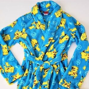 Soft Pokémon Pikachu fleece pajama robe in bright blue and yellow sz L 10/12